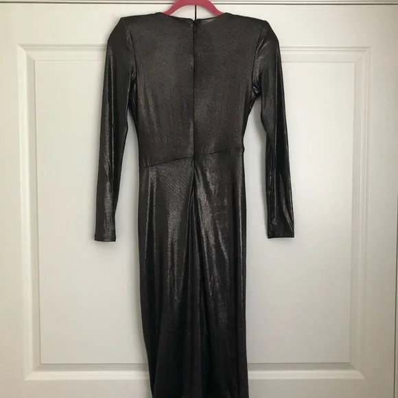 Guess Marciano | Black Metallic Silver Midi Wrap Dress NWOT - Picture 4 of 11